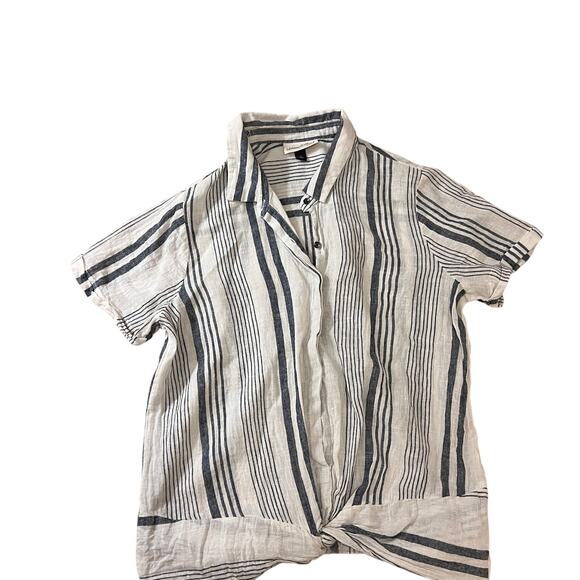Universal Thread White and Blue Vertical Stripe Linen Button Down Top - S - Picture 1 of 9